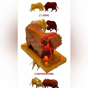 Vintage Traditional Cultural Japanese TOUGYU ITTOUBORI Bull Sumo Wood Figure